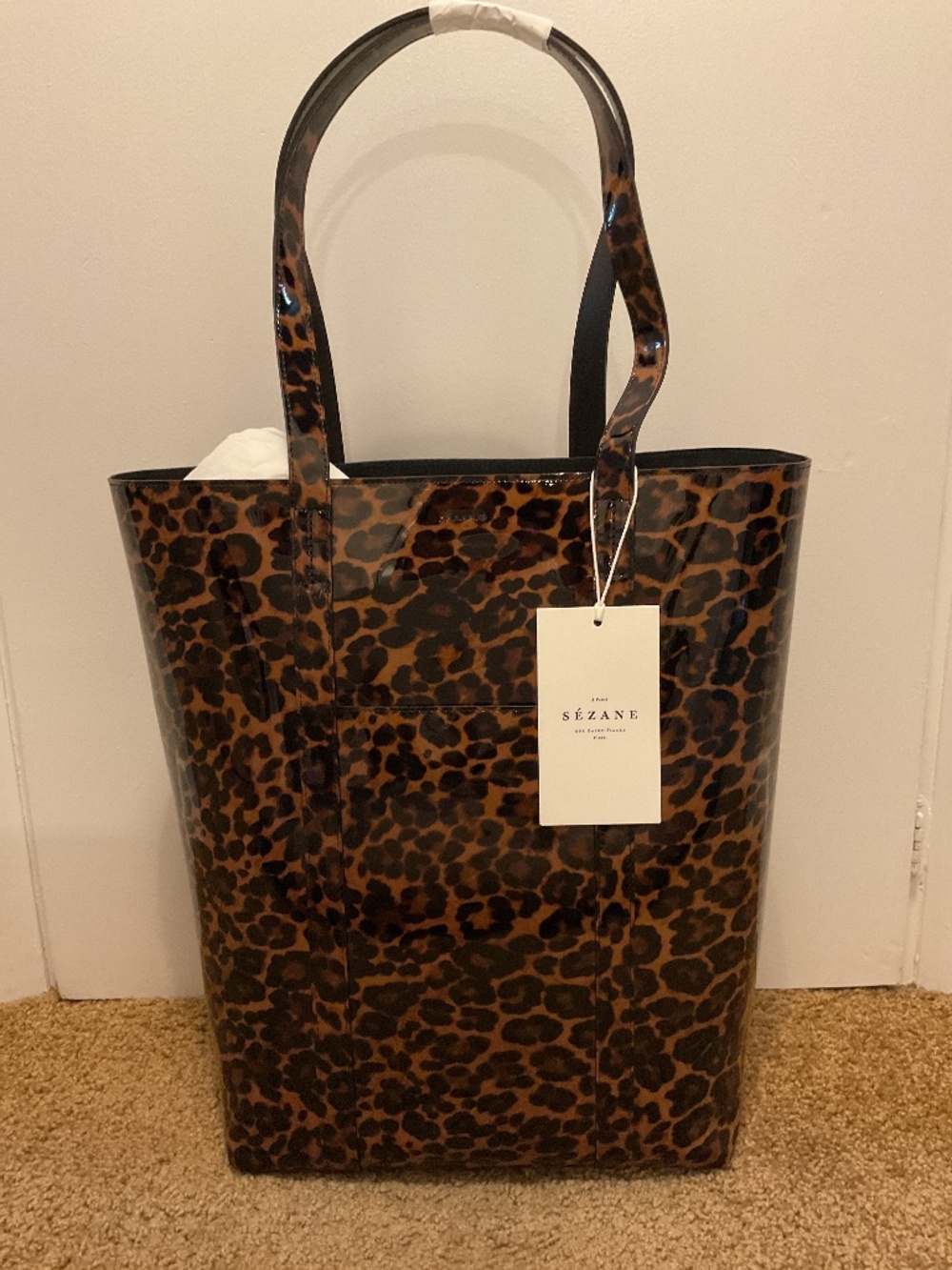 Sezane The Tote Leopard Print Varnish, NWT